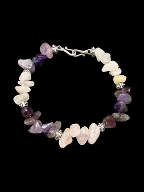 Natural Amethyst & Quartz Stone Bracelet.